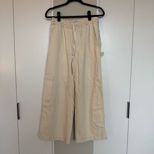 Aerie Low & Slouchy Cream Wide-Leg Pants